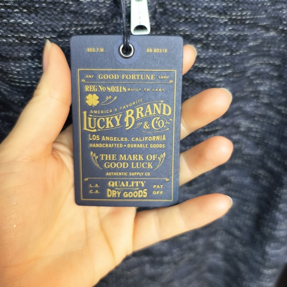 Lucky Brand Men's Quarter Zip Chunky Knit Neck Jumper Sweater Blue Medium Preppy - Picture 5 of 10